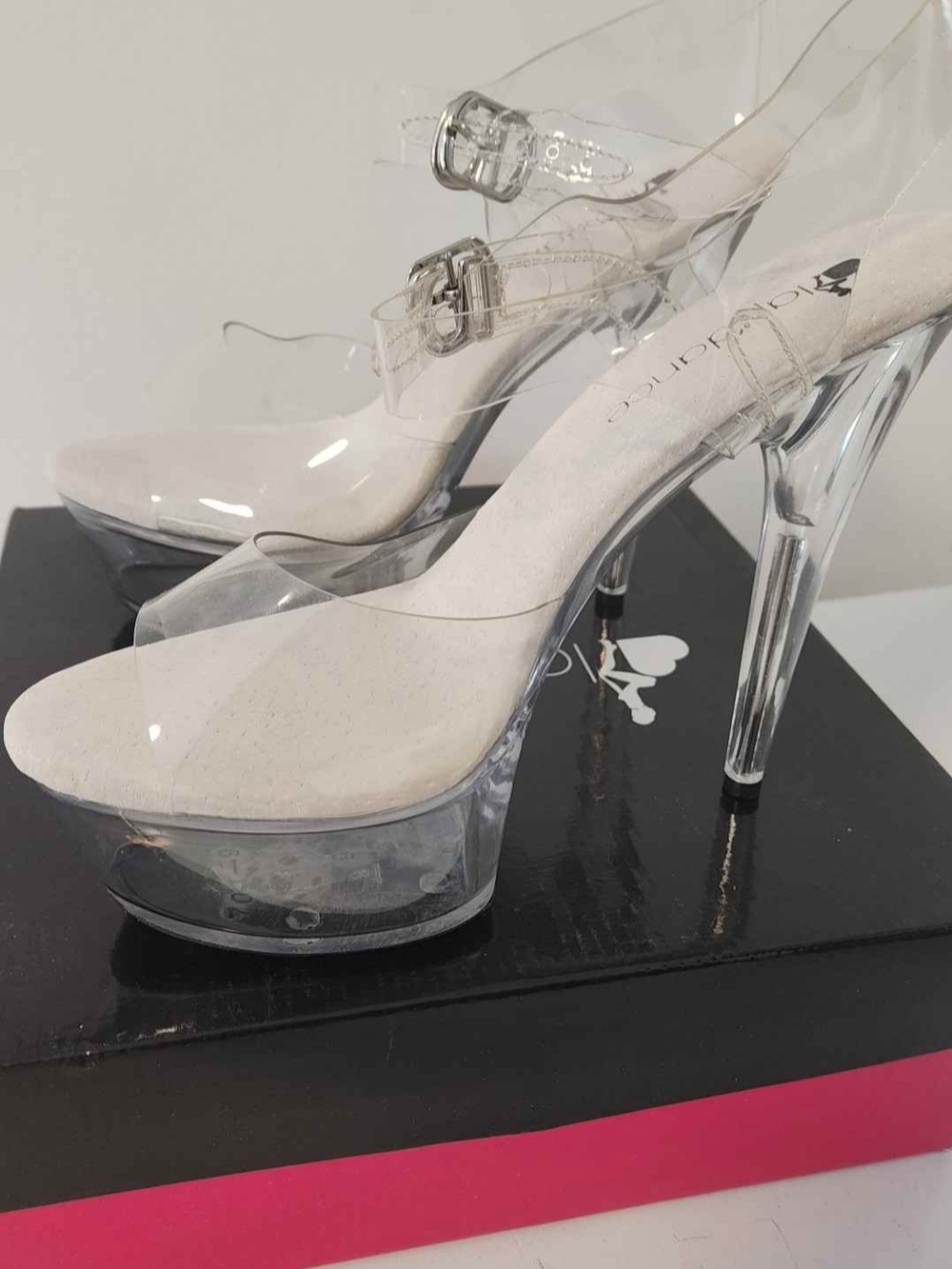 Lapdance 6" Clear Platform Heels Size US 9 Quick Release Strap -New in Box
